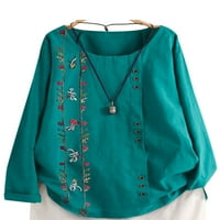 Etnički vintage cvjetni izvezeni bluze za žene labave majice dugih rukava dame pamuk pamuk posteljina