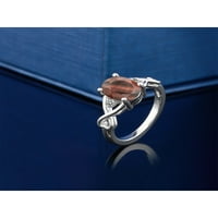 Gem Stone King 1. CT ovalni crveni tigar oči bijeli dijamantski sterling srebrni prsten