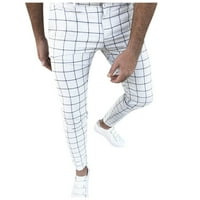 Duge pantalone za muškarce Modni muškarci Ležerne slim Fit Plaid Print patentne pantalone Duge hlače Hlače bijeli AC7200