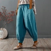Ženske vrećaste harem hlače sa džepovima Ljeto elastični struk Solid Jogger Panter hlače udobne pamučne posteljine široke noge Lounge hlače