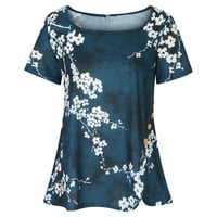 Ženski etnički stil ljetni vrhovi modni ispisani kratki rukav Suare vrat kratkih majica Comfy soft bluze