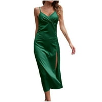 Ženske casual haljine Haljina za sunčanje V-izrez Puni zeleni XL
