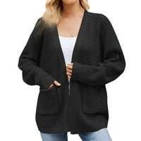 Ženski kardigan džemperi ženska jesenska zima solidna boja džep dugih rukava pleteni džemper kardigan