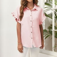 Cleariance slatke vrhove za žene, žensko casual gumb s kratkim rukavima niz labav vrhovi bluze Vintage košulja Dame vrhovi i bluze