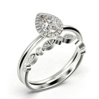 Lijepa umjetnost deco 1. Carat Pear Cut Pristupačni dijamantski moissan zaručni prsten, klasični vjenčani prsten, jedan odgovarajući bend u 10k čvrsto bijelo zlato, obećajući prsten, oblogom