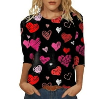 Valentines Day Darove Ženski modni rezidentni majica za Valentinovo, rukavi za bluze Okrugli vrat Ležerne