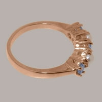 Britanski izrađeni 14k Rose Gold Prirodni tanzanite i kultivirani biserni ženski prsten - Veličine Opcije