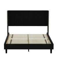 Queen Fire shufted Tapacirani okvir kreveta s niskim profilom Velvet krevetna platforma sa podignutim uzglavljenim uzglavljem BO Proljeće Potrebno je potpora drvne škriljevce