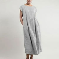 Haljine za žene bez rukava otisnuta ležerna srednja dužina A-line okrugla dekoltetna haljina siva l