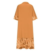 Haljine za ženske ležerne haljine Ženski ljetni ispisani šivanje rukava ruffle hem V-izrez dugih rukava haljina narančasta