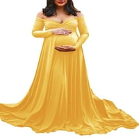 Materinstvo van-ramena dugačka haljina V-izrez dugih rukava velika ljuljačka trudnoća Fotografija Fotografija haljina