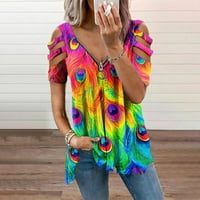 Ženska ljetna povremena majica V-izrez Tunni tunike kratkih rukava za tajice Labava bluza Majica Multicolor 4xl
