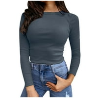 Osnovne majice za žene rebraste pletene pletene tanki fit gornji okrugli izrez Puno boje Casual majica