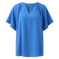 Ženska labava casual s kratkih rukava šifon vrh V izrez T majica Bluza Ženske majice za majice Tan Raglan
