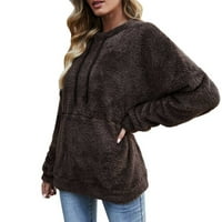 Pamučna dukljana jakna za žene presvlašene ženske jesene i zimske ležerne zadebljane plišane duge duge lepršave okrugli vrat toplo pulover džemper za vježbanje žena Žene žene