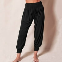 Crni jogeri za žene za žene rekreativni dom Harron Solicy Boja Elastična srednja struka Sportski joga preklopni gamaši duge hlače black m