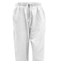 Cotonie Žene Ležerne prilike pune pamučne posteljine elastične struke duge hlače sa širokim širinim nogama