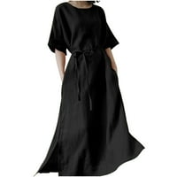Ženska posteljina Maxi haljina Ljetni casual okrugli vrat s kratkim rukavima duge haljine sa džepovima