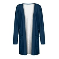 Bluze s dugim rukavima Modni kardigan čvrste boje za žene tamno plave s-2xl