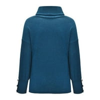 Hanzidakd Dukseri za žene Zimske jeseni dugi rukav slobodni gumb pleteni pulover dugi ležerni džemper