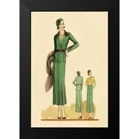 Vintage modni crni moderni uokvireni muzej umjetnički print pod nazivom - sofisticirano zeleno odijelo sa ukrasom