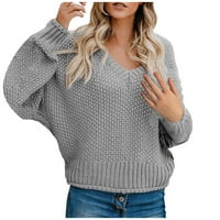 Aherbiu Žene Opešteni džemperi V izrez Dugi rukav kabel kabela Klintni vrhovi pulover džemper od puloverske