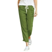 Ženske pamučne posteljine hlače visokog struka izravna noga čvrsta boja hlače hlače pantalone
