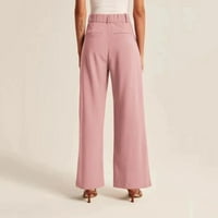 FSqjgq Žene casual elastične struke joge hlače joga hlače sa džepovima za žene široke pantalone za žene za žene radne poslovne casual visoke haljine haljine u kancelariji Pink xxxxxl