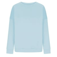 Miluxas Plus Veličina klirence košulje Žene Casual Dukseri dugih rukava Crew Crt Slatko pulover Opuštajuće fit vrhove svijetlo plava 10