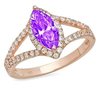 1.2ct Marquise Cut ljubičasti prirodni ametist 18k ružičasto zlato Angažovanje halo prstena veličine