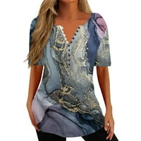 Casual Button Majice za žene Trendi mramorni uzorak Ispiši ljetni kratki rukav V izrez grafički tunik