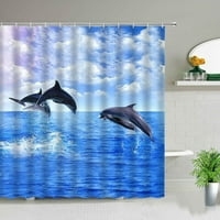 Dolphin Print Vodootporni tuš za tuširanje set okeanski životinjski pejzažni kupatilo dekor poliesterskih tkanina sa kukama zastove