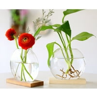 Nordic Mini Creative Glass Clear Flower Vase Biljna boca Hydroponic Terrarium nosač kontejnera sa drvenim
