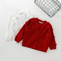 Baby Girls 'mala solidna boja cuble pleteni kardigan džemper duks džemper za djevojčicu za jesen proljeće, crvena, 2- godine