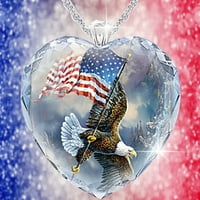 Američki orao koji leti holding American zastava Ogrlica za srce Privjesak nakit-190-ef