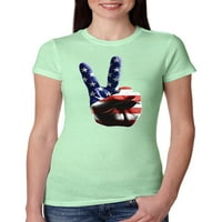 Divlji bobby, američka zastava mirovni znak za ruku pop kultura ženski vitak mali tee, metvica, male