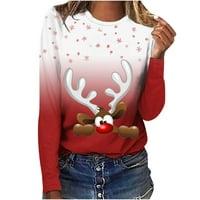 Xmas poklon za čišćenje ženskog božićnog 3D tiskanog jelena Ležerna majica s dugim rukavima, crvena,