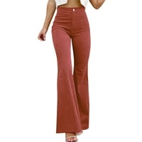 Twifer pantalone za žene jesen i zimska ženska odjeća čvrsta boja Srednji struk tanki mikro zvoni dno Corduroy elastične strugove casual pantalone