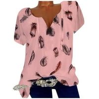 Ženski vrhovi V-izrez cvjetna bluza labava ženska majica s kratkim rukavima ljetna ružičasta 5xl