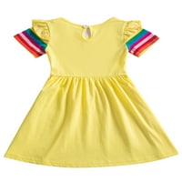 Niuer baby party haljina kratka haljina kratkih rukava za kratki rukav Boja blok životinja Žuta 3-4Y