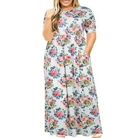 Dyegold Ljetne haljine za žene, žene plus veličine maxi haljine cvjetni tiskani carstvo struk v vrat
