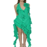 Žene Sheer mrežice Neregularni rub rub haljina 3D cvjetna kaša s gornje haljine ramena