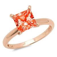 1.0ct Princess Cred Crveni simulirani dijamant 14k ružičasti ružičasti zlato gravirajući godišnjicu