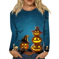 Tking modni vrhovi dugih rukava za žene plus veličine Crewneck Halloween Print majice Pulover grafička bluza plava m