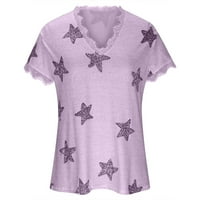 Labavi fit Tuntic vrhovi za žene meko ljeto V izrezuju T majice čipke Trim zvijezde kratki rukav slatki