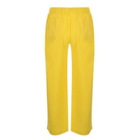 Ležerne pantalone za žene pamučne posteljine povremene hlače za elastične struke žene izgubljene hlače za noge Ljeto modni džep u boji duge hlače pamuk i posteljina žuta