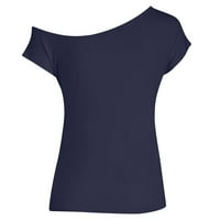 Prevelike majice za žene Grafički tee Y2K casual off ramena Čvrsta boja Nepravilni kratki rukav Young