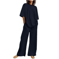 Ženske posteljine pantne setovi, kratki rukav Crew Crt majica Torp i široke noge duge hlače Lounge Outfits