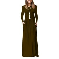 Ženske haljine okrugli izrez Čvrsti maxi casual ljetne haljine s dugim rukavima smeđe XL