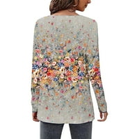 Shomport cvjetni tunički vrhovi za žene Jesen modni rukav rukav V-izrez Bluze majica majica